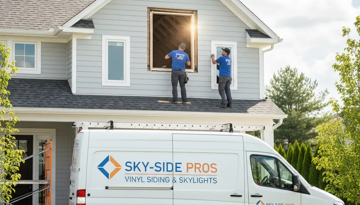 Skylight installation on Philadelphia PA home with professional vinyl siding by Next Level Exteriors